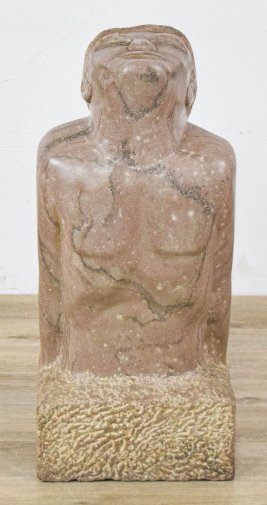 1965 carved stone sculpture of a male torso by Ben Goodkin