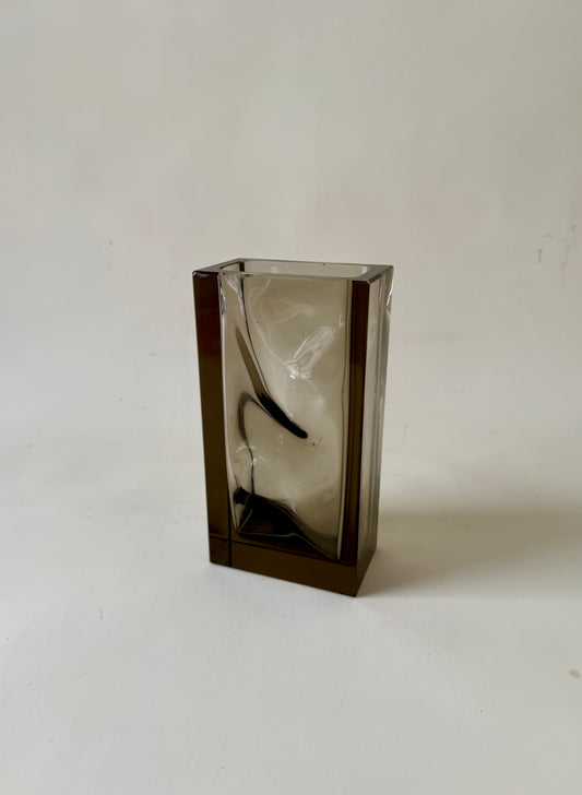 Vintage “Optical” Smoked Czech Glass Vase by Ladislav Oliva for Exbor