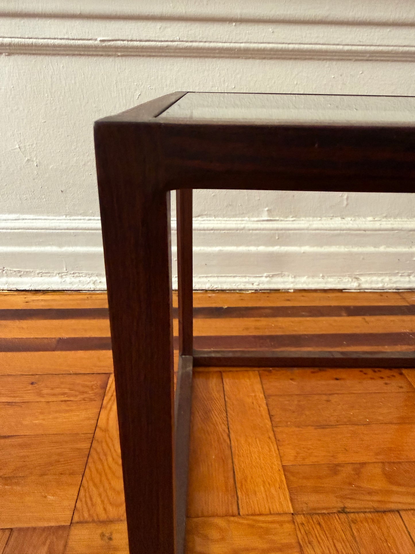 Vintage Rosewood Cube Cocktail Side Table with Glass Top