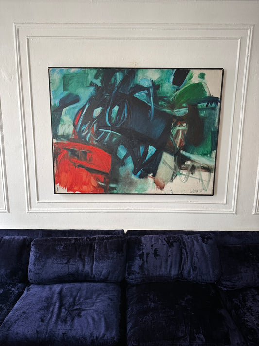 vintage extra large abstract bold colored oil painting by Aida Nelson from 1961