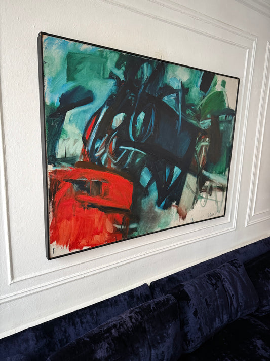 Vintage Extra Large Abstract Bold Colored Oil Painting by Aida Nelson from 1961