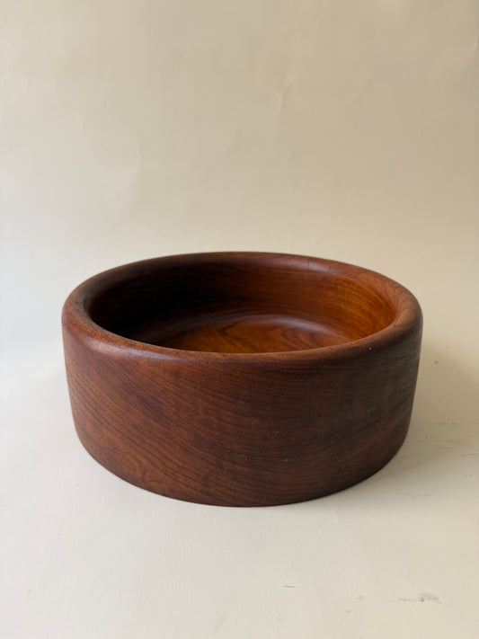 Large Vintage Teak Wood Serving Bowl with Rounded Edges