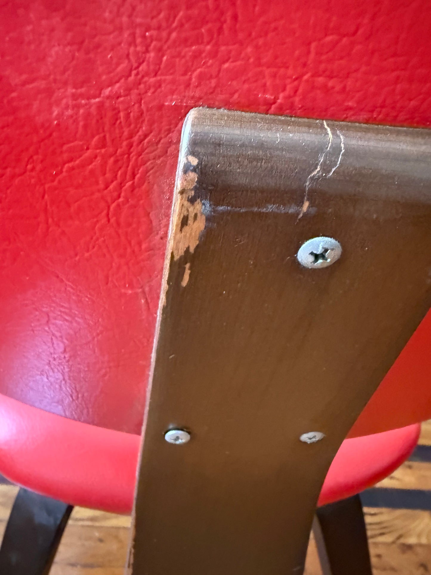 Pair of Mid Century Thonet Chairs with Red Vinyl Upholstery