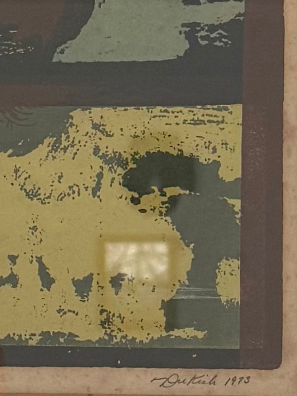Vintage Abstract Moody Lithograph called “Landsend” in Wood Frame