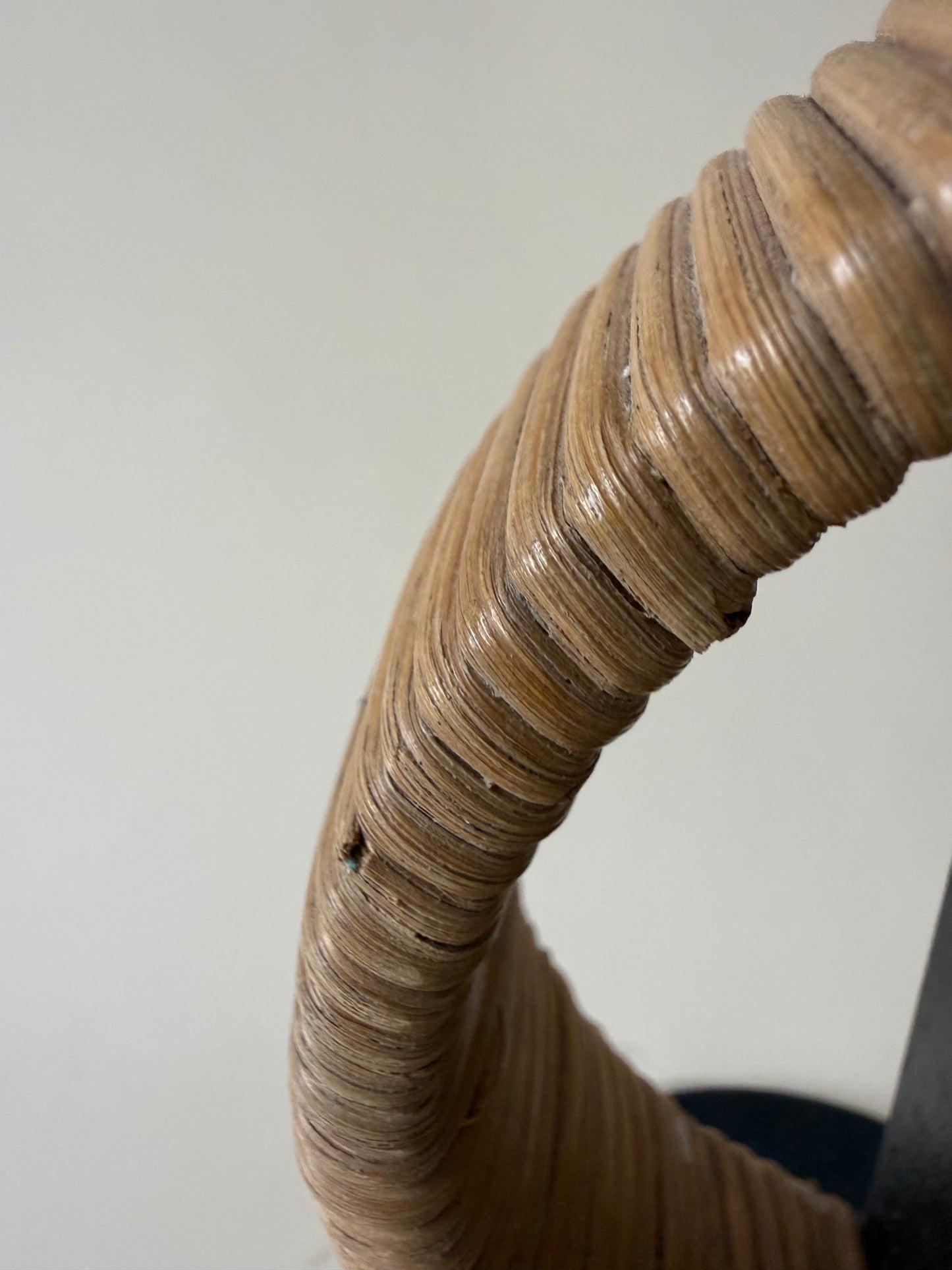 large mid century wrought iron and rattan candleholder attributed to Arthur Umanoff