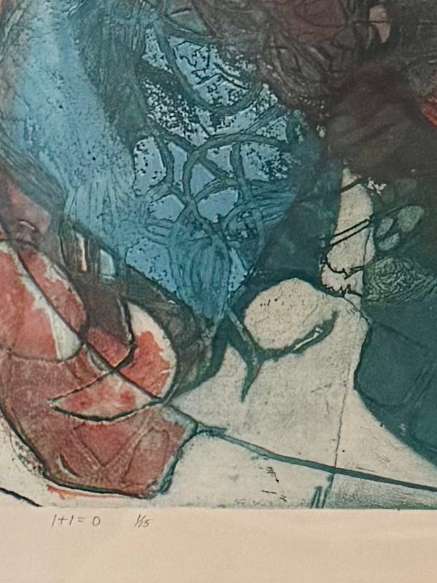 Abstract Mid Century Color Etching Signed Patterson from 1969