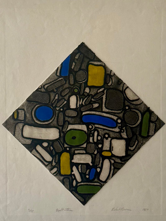 Robert Broner 1976 etching entitled "night stones"