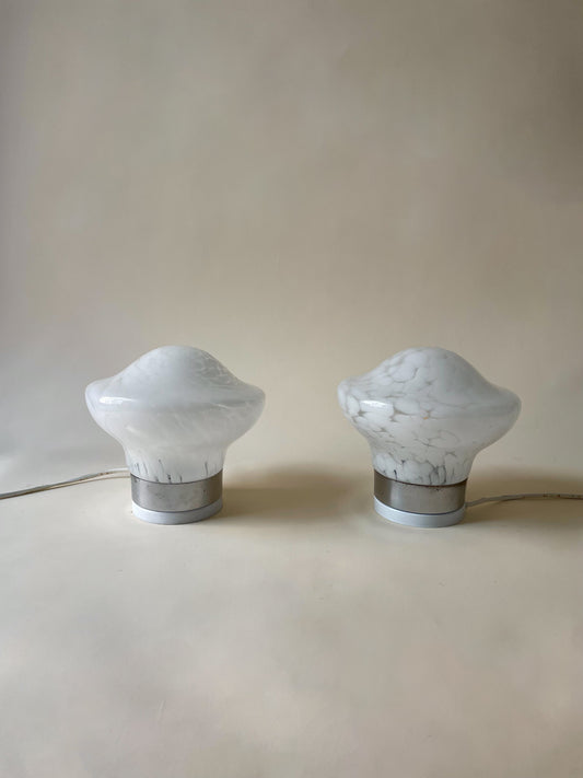 vintage pair of 1970s handblown glass table lamps attributed to Murano