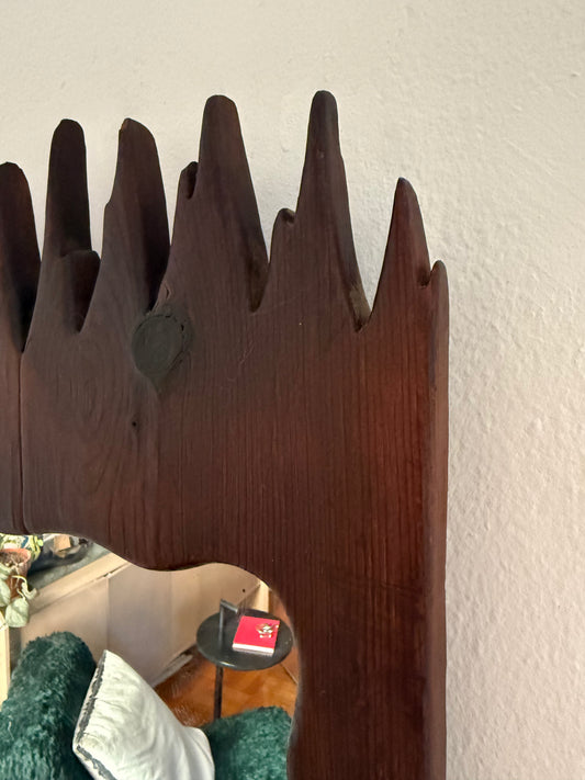 vintage handmade 1970s brutalist entryway mirror with shelf
