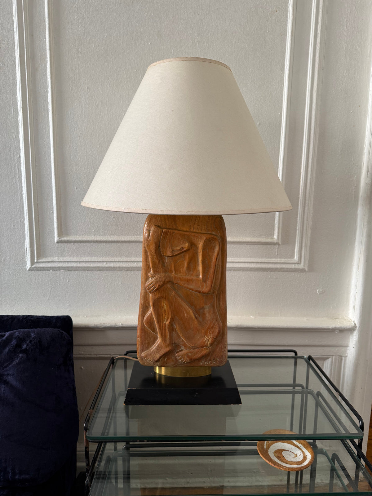 hand-carved figural wood table lamp by sculptor Doménico Aurelio Facci