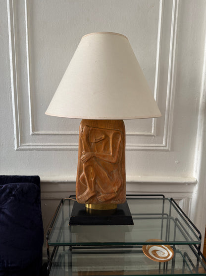 hand-carved figural wood table lamp by sculptor Doménico Aurelio Facci