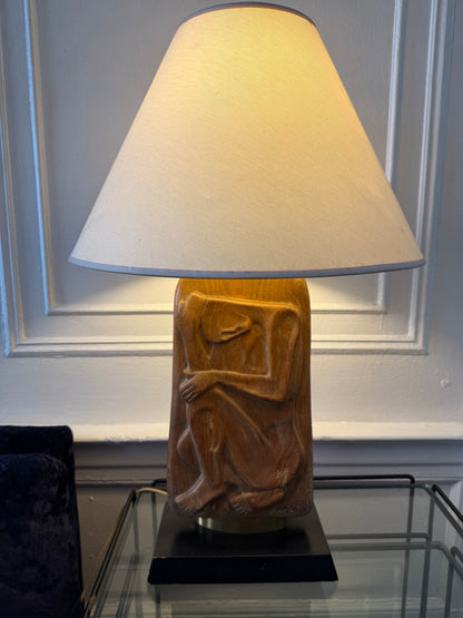 hand-carved figural wood table lamp by sculptor Doménico Aurelio Facci