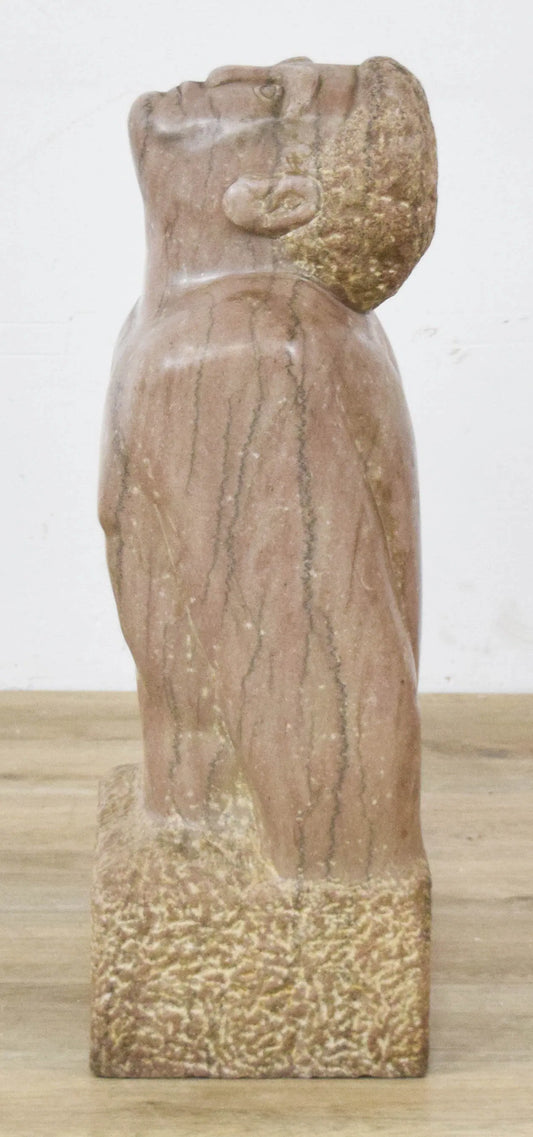 1965 carved stone sculpture of a male torso by Ben Goodkin
