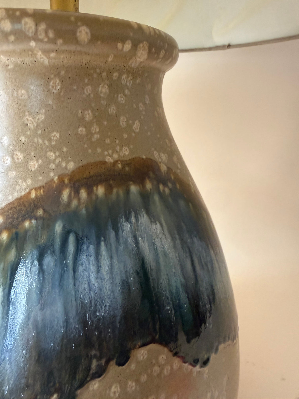 extra large 1970s ceramic sunset drip glaze table lamp