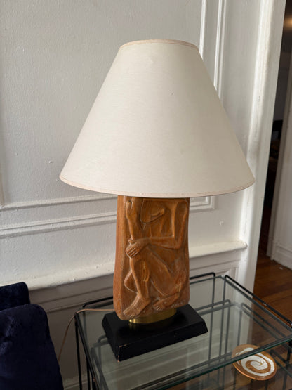 hand-carved figural wood table lamp by sculptor Doménico Aurelio Facci