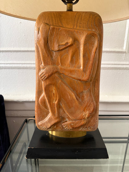 hand-carved figural wood table lamp by sculptor Doménico Aurelio Facci