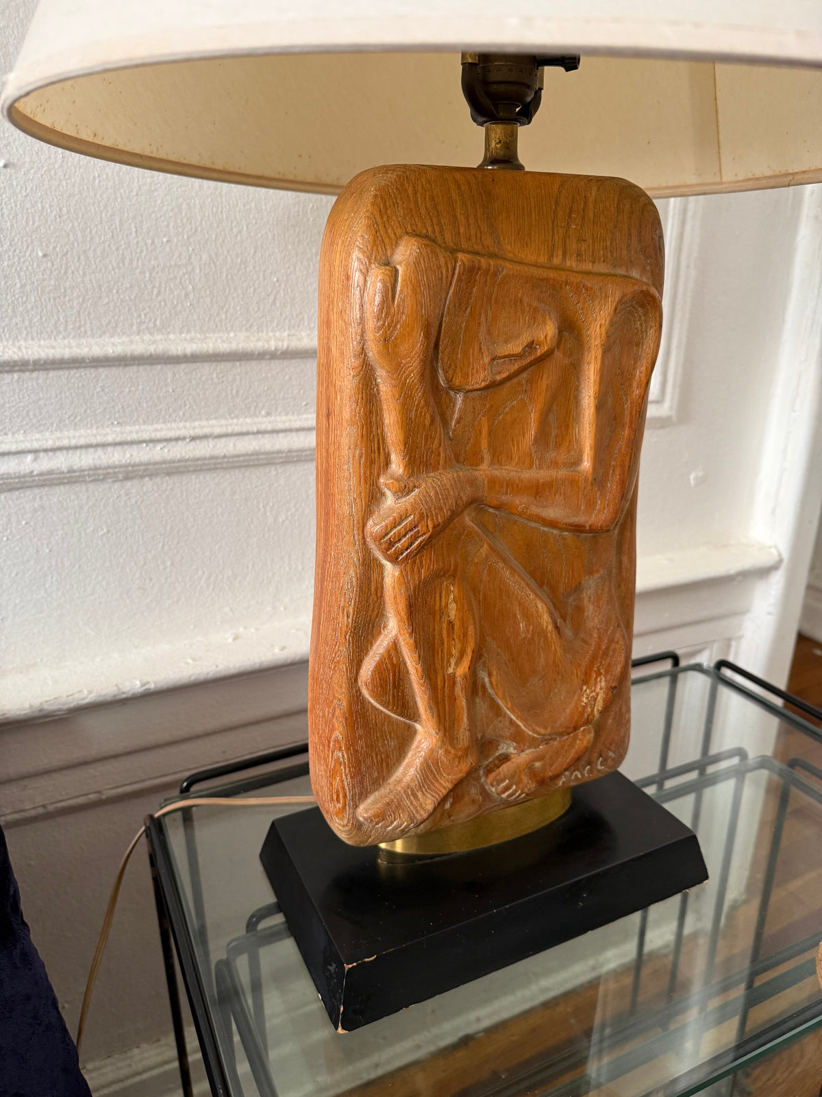 hand-carved figural wood table lamp by sculptor Doménico Aurelio Facci