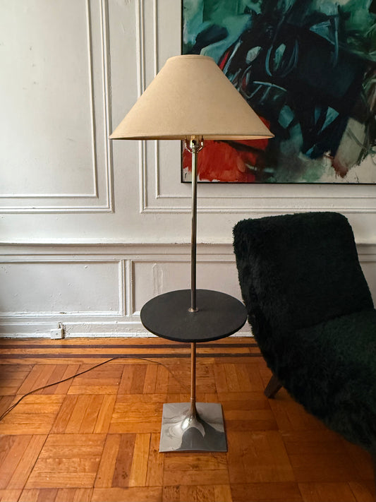 1970s Laurel Lamp Co. chrome and slate floor lamp with circular cocktail table