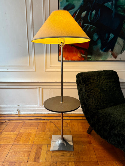 1970s Laurel Lamp Co. chrome and slate floor lamp with circular cocktail table