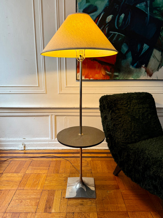 1970s Laurel Lamp Co. chrome and slate floor lamp with circular cocktail table
