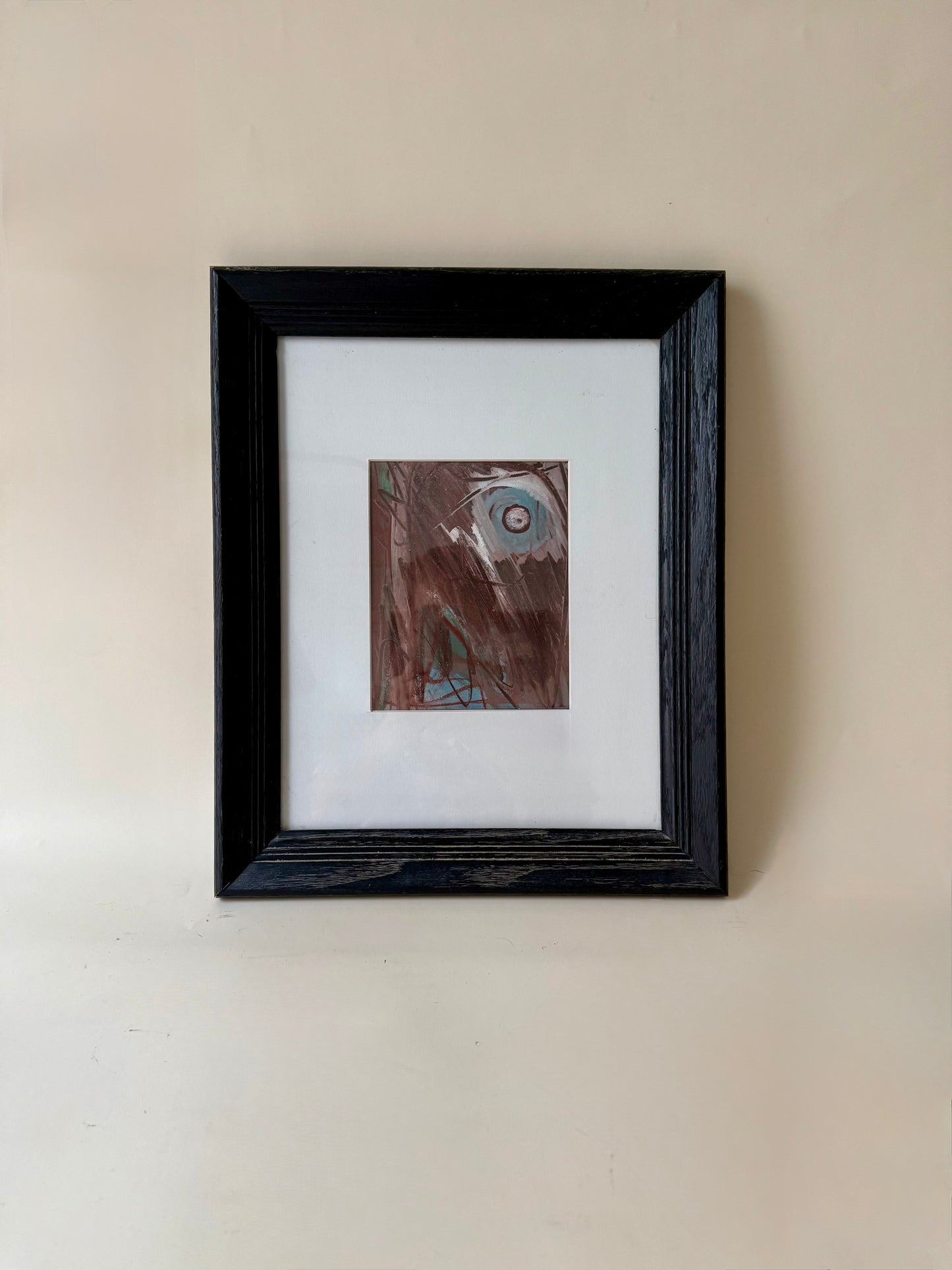 vintage abstact work on paper by Robert Harding in black wood frame