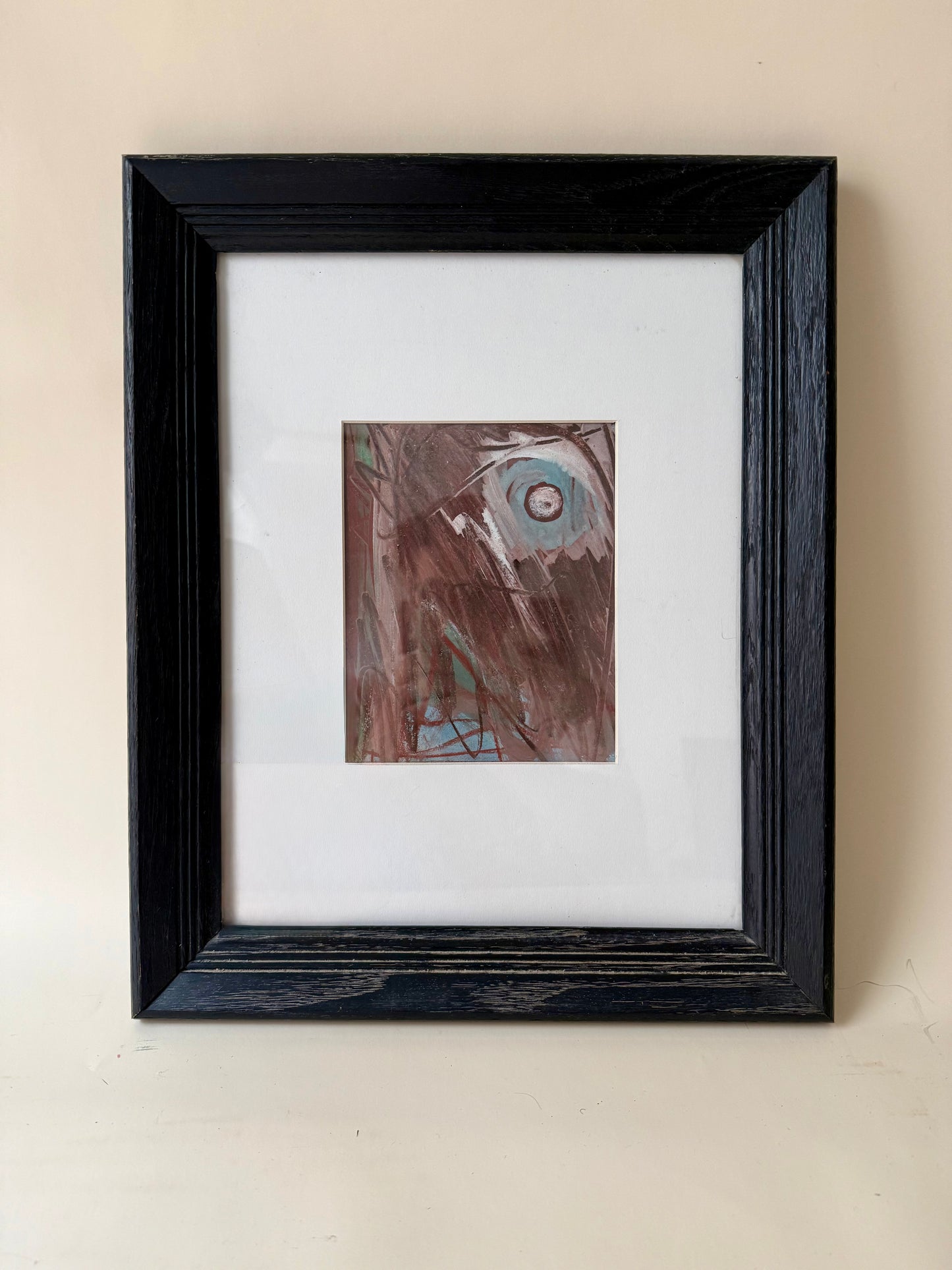 vintage abstact work on paper by Robert Harding in black wood frame