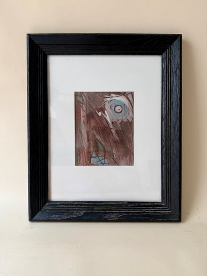 vintage abstact work on paper by Robert Harding in black wood frame