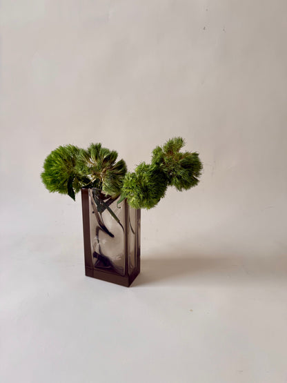 Vintage “Optical” Smoked Czech Glass Vase by Ladislav Oliva for Exbor