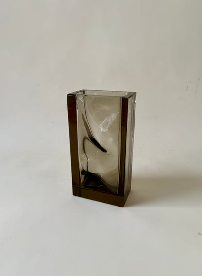 Vintage “Optical” Smoked Czech Glass Vase by Ladislav Oliva for Exbor