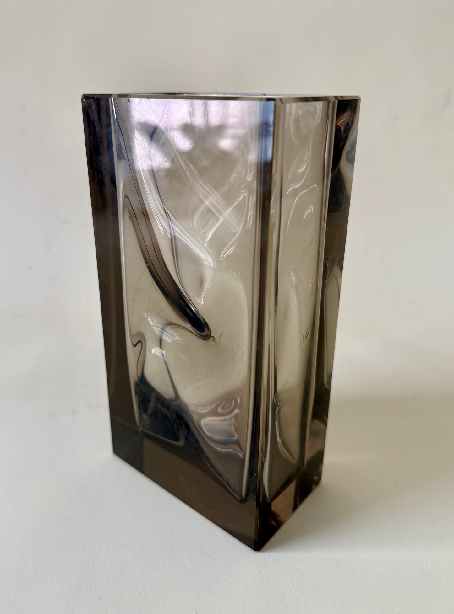 Vintage “Optical” Smoked Czech Glass Vase by Ladislav Oliva for Exbor