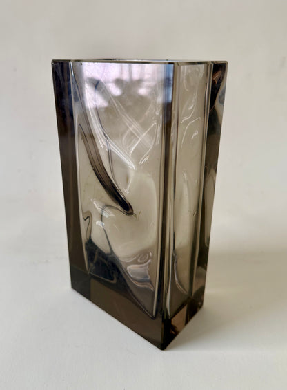 Vintage “Optical” Smoked Czech Glass Vase by Ladislav Oliva for Exbor