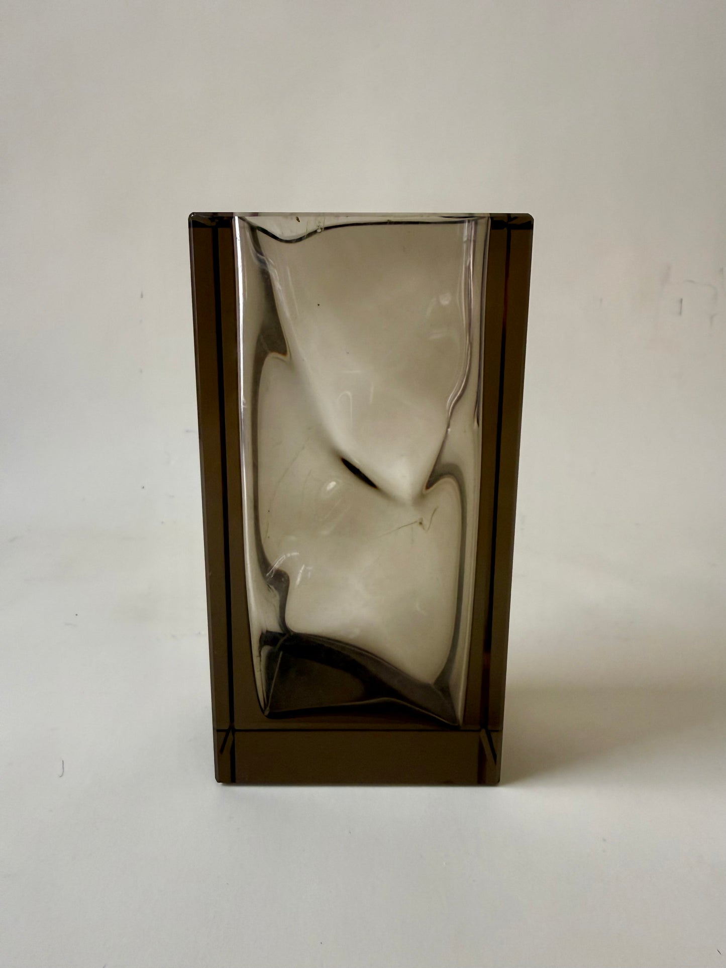 Vintage “Optical” Smoked Czech Glass Vase by Ladislav Oliva for Exbor