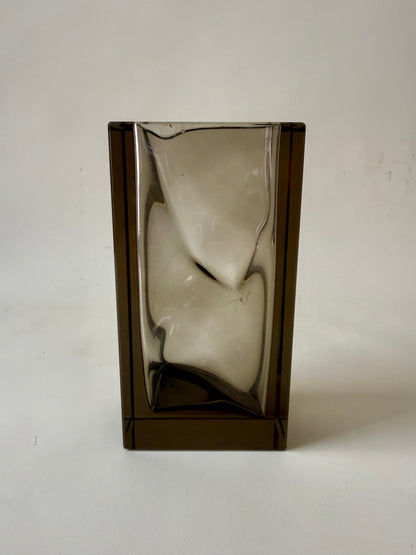Vintage “Optical” Smoked Czech Glass Vase by Ladislav Oliva for Exbor