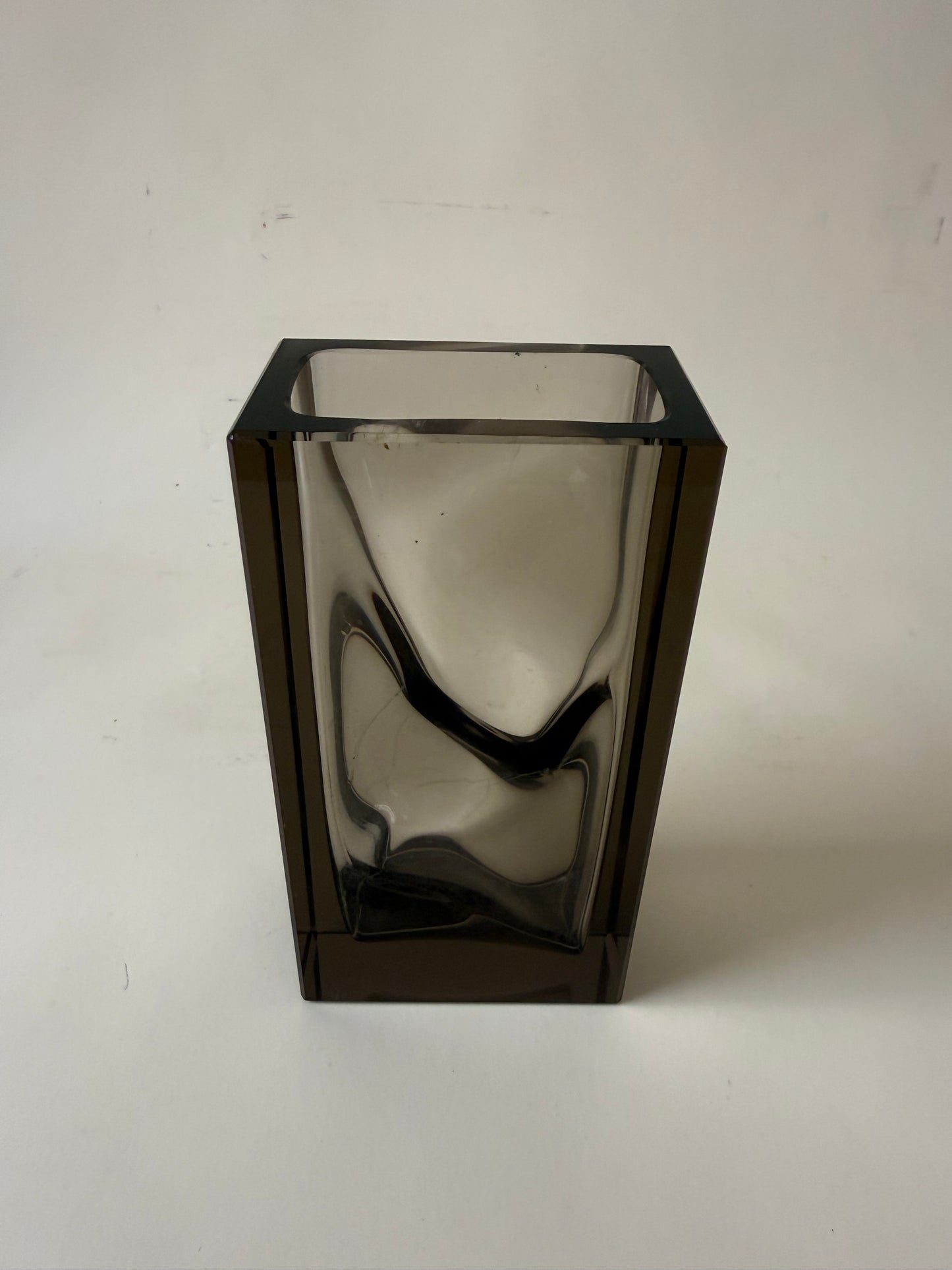 Vintage “Optical” Smoked Czech Glass Vase by Ladislav Oliva for Exbor