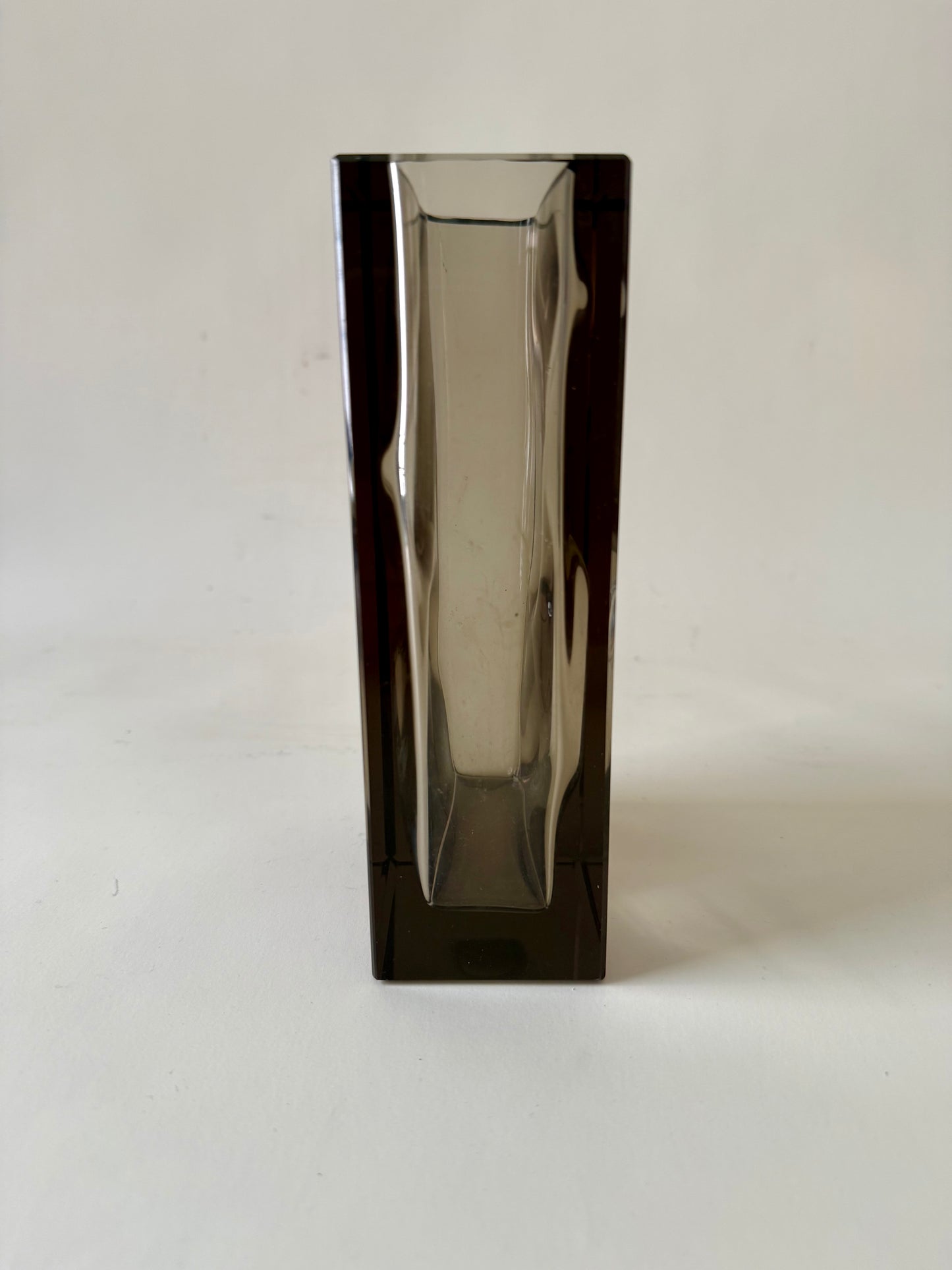 Vintage “Optical” Smoked Czech Glass Vase by Ladislav Oliva for Exbor