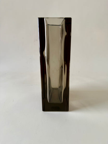 Vintage “Optical” Smoked Czech Glass Vase by Ladislav Oliva for Exbor