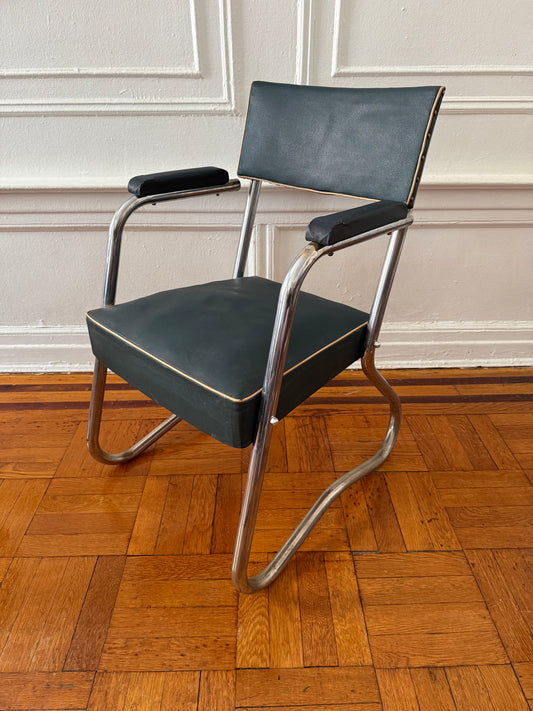 Vintage Rationalist Tubular Chrome and Vinyl Chair