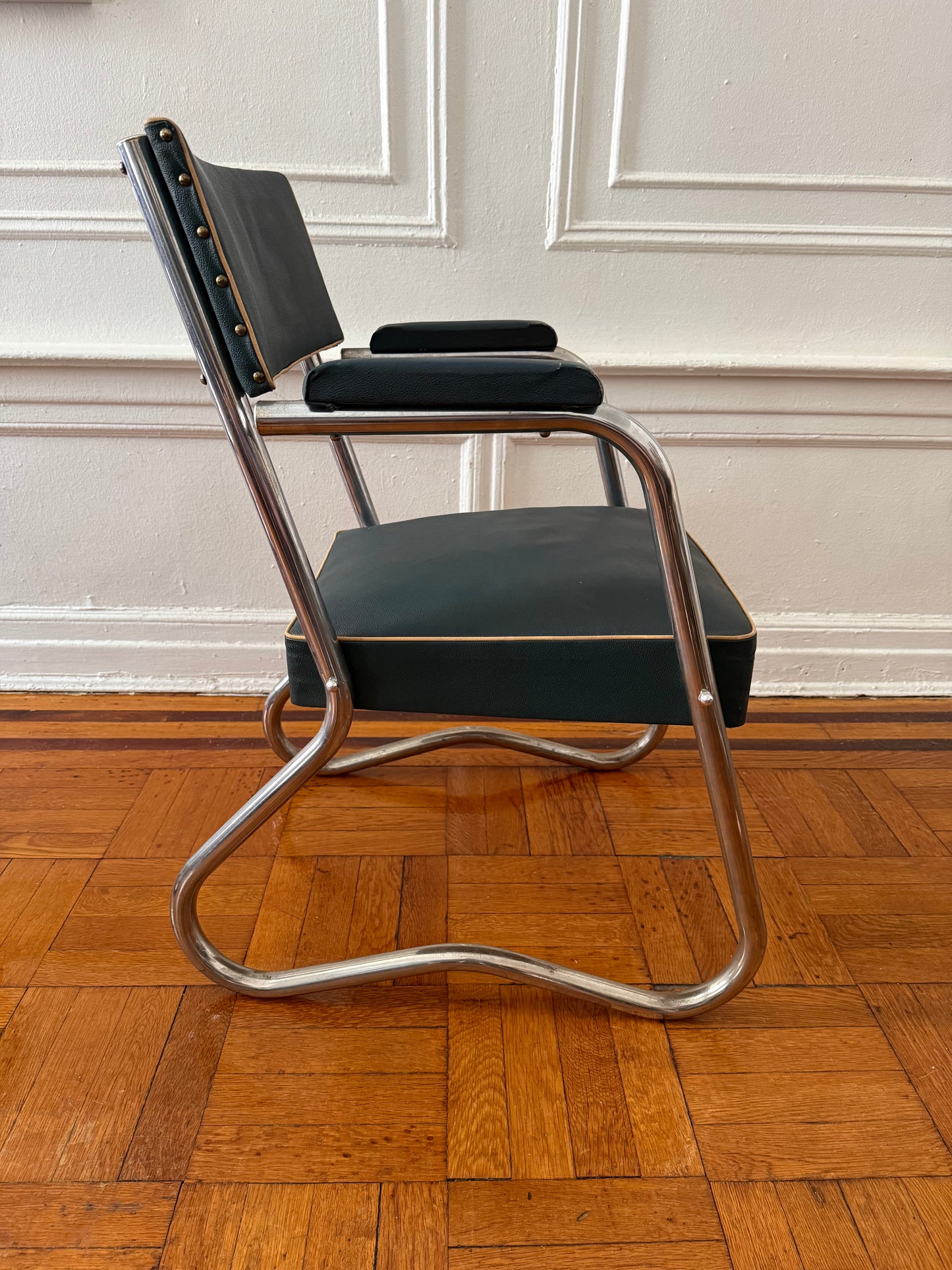 Vintage Rationalist Tubular Chrome and Vinyl Chair