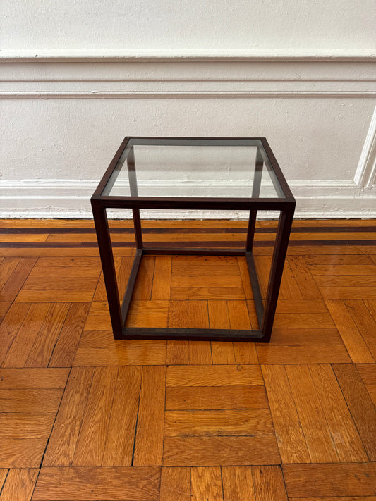 Vintage Rosewood Cube Cocktail Side Table with Glass Top