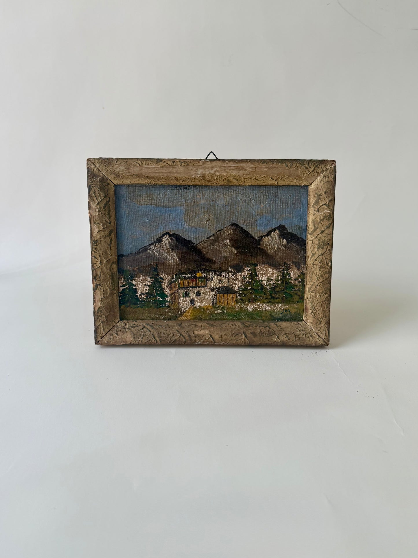 Vintage Abstract Expressionist Landscape Painting in Old Frame