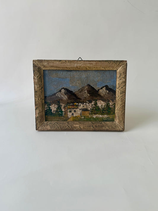Vintage Abstract Expressionist Landscape Painting in Old Frame