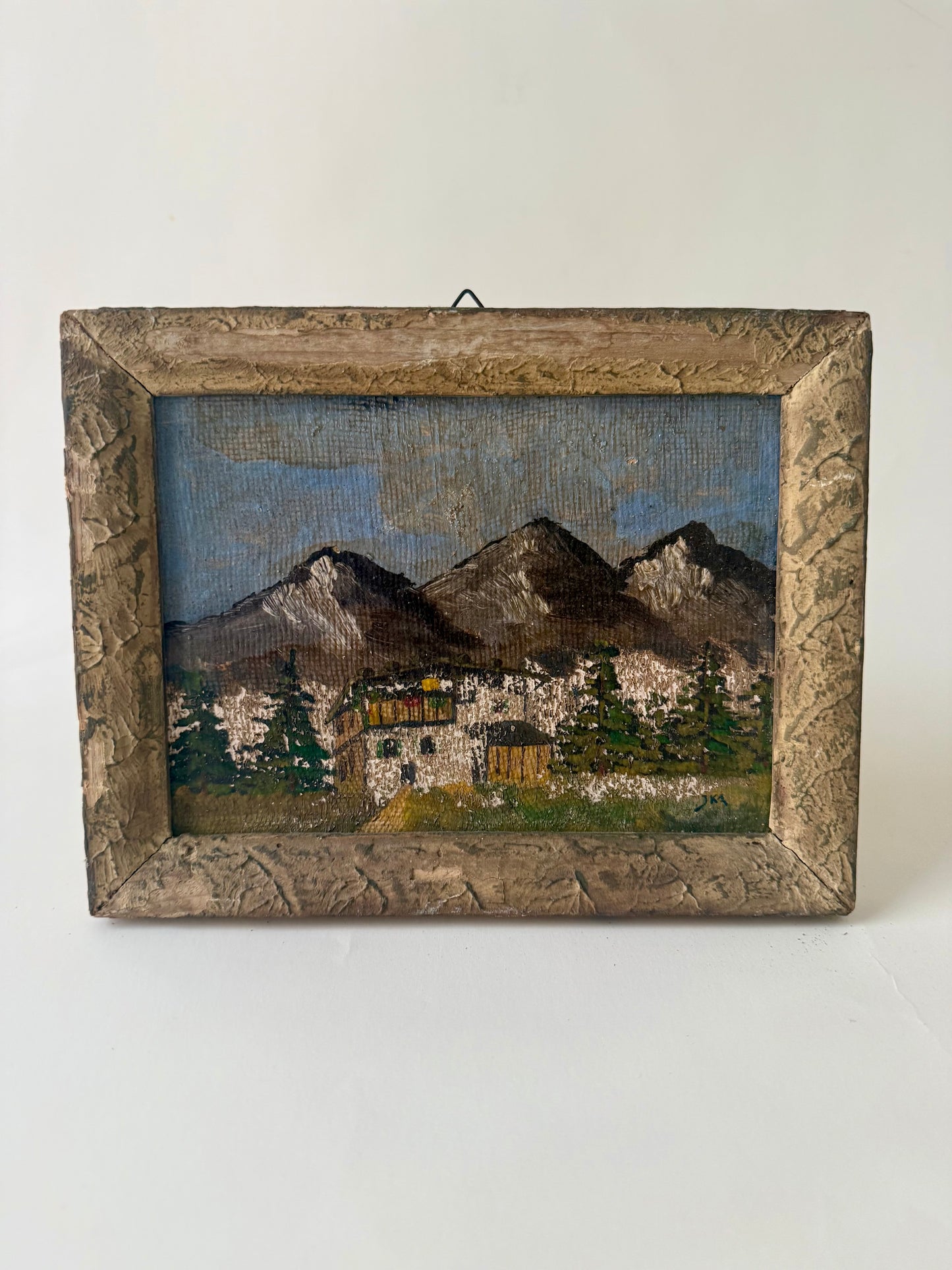 Vintage Abstract Expressionist Landscape Painting in Old Frame