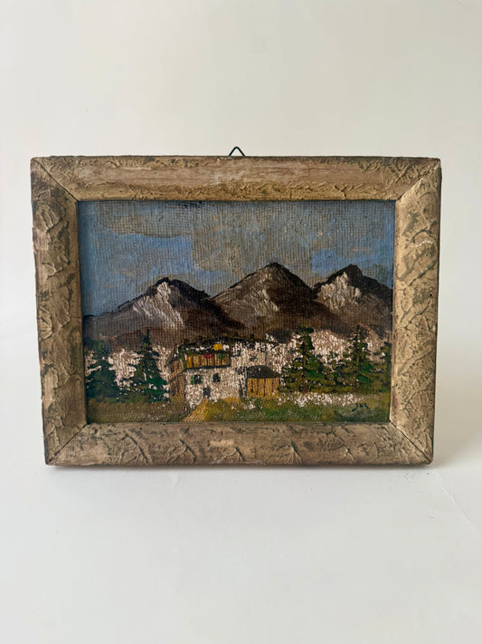Vintage Abstract Expressionist Landscape Painting in Old Frame