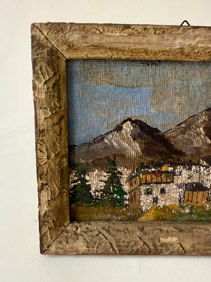 Vintage Abstract Expressionist Landscape Painting in Old Frame