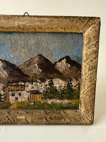 Vintage Abstract Expressionist Landscape Painting in Old Frame