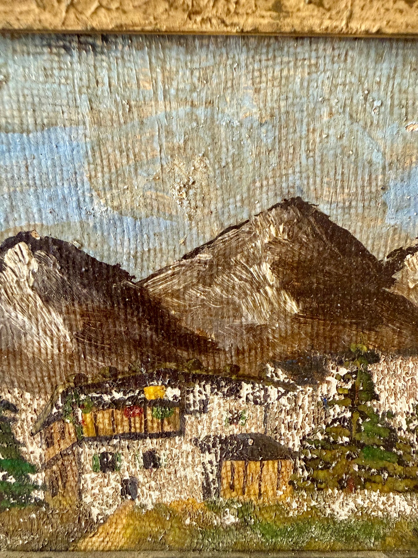 Vintage Abstract Expressionist Landscape Painting in Old Frame