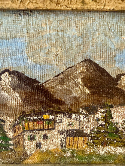 Vintage Abstract Expressionist Landscape Painting in Old Frame