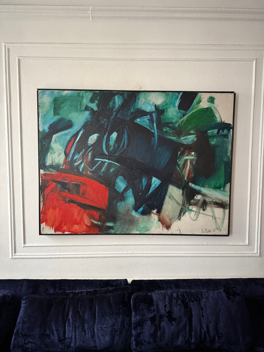 vintage extra large abstract bold colored oil painting by Aida Nelson from 1961