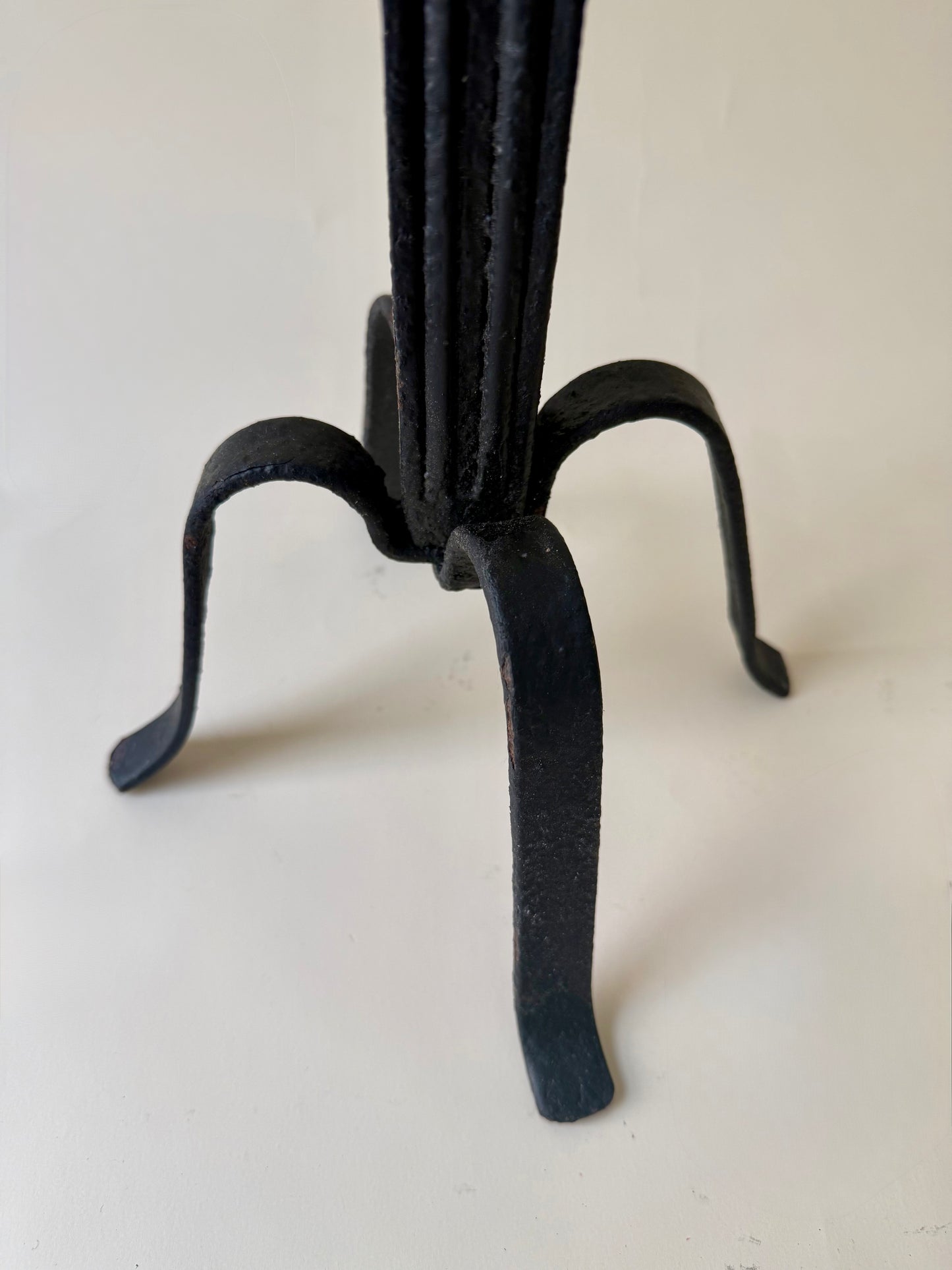 Vintage Spanish Brutalist Style Black Wrought Iron Candlelabras