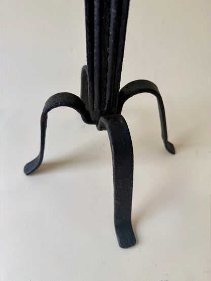 Vintage Spanish Brutalist Style Black Wrought Iron Candlelabras